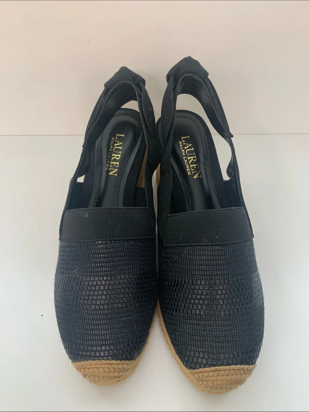 Lauren Ralph Lauren Black Woven Espadrille Slingback Wedges Size 7B